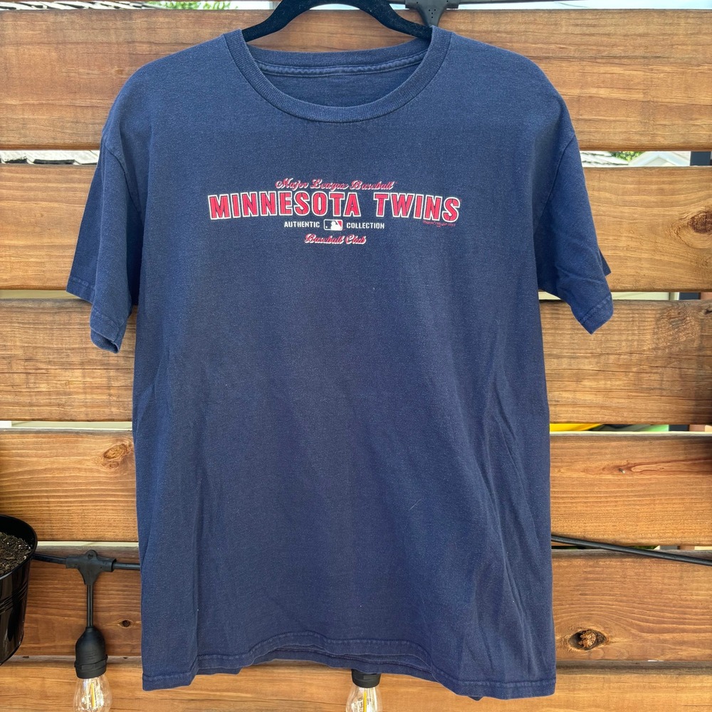 Majestic Minnesota Twins T-Shirt Mens L Navy Blue Good 2002 MLB Authentic Tee